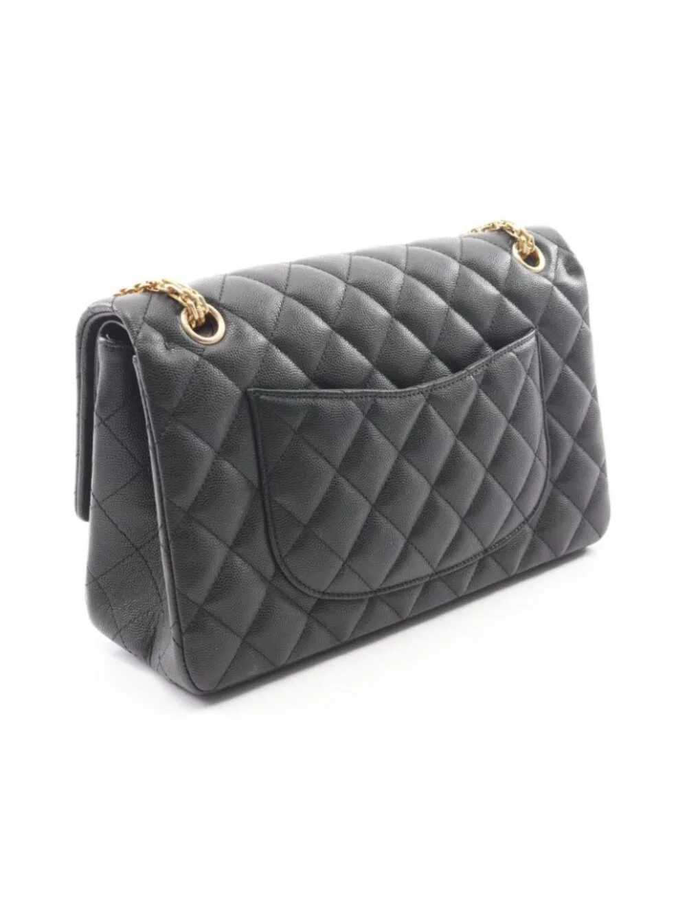 Chanel Shoulder Bag 2.55 Quilted Stitch Double Flap Black Caviar Leather Chain